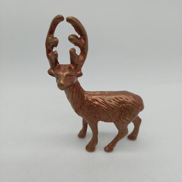 Brass Deer Reindeer Elk Stag Buck Figurine Textured Body 3.5" - Picture 2 of 7